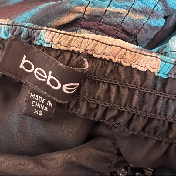 Bebe top blouse tank halter beaded neckline blue cream black belted y2k cute - Picture 7 of 11